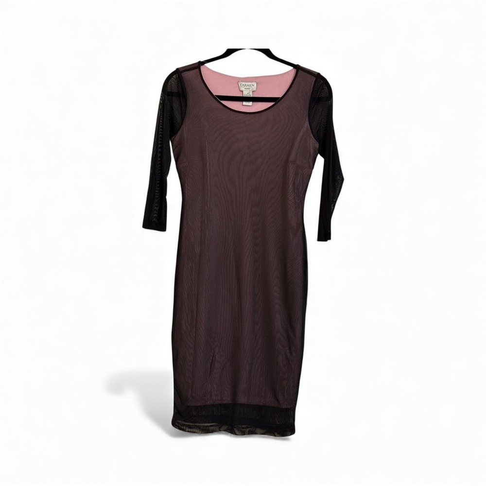 NWT  Y2K  Carmen Marc Valvo Black  Pink Bloom Sheath bodycon dress Size‎ S